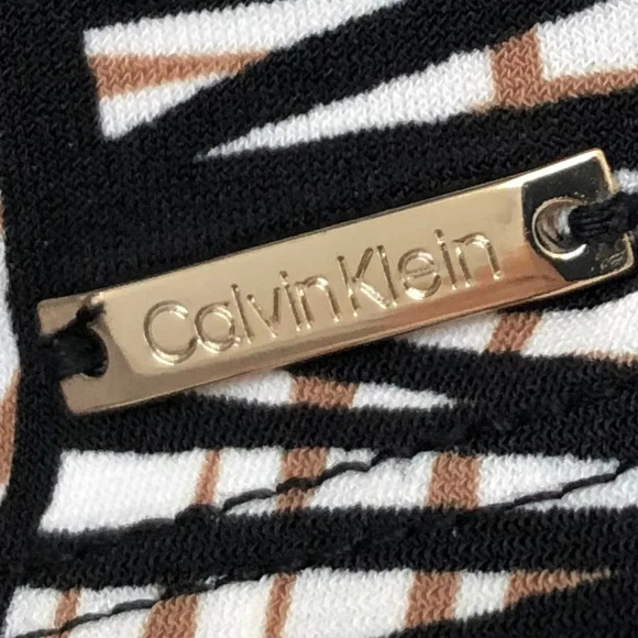 Calvin Klein Sleeveless Scoop Neck Bamboo Print Top Black Tan Wht Sz S NWOT - Picture 14 of 15